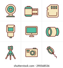 Icons Style Photography Icons Set, Vector Design