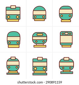 Icons Style Set of transport icons - Train and Tram, vector illustration