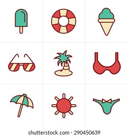 Icons Style Summer Icons Set, Vector Design