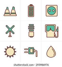 Icons Style  vector black eco energy icons set on gray