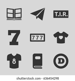  icons such as 7 number, d letter, tir, t-shirt with heart, photo album, football t shirt