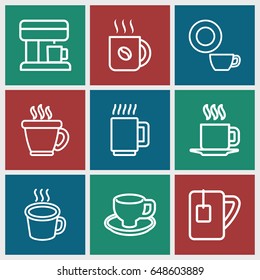 icons such as coffee, dish, coffee cup, tea cup, cup, coffee machine