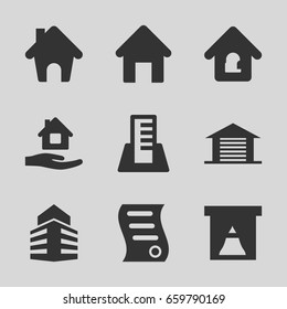 icons such as house building, home care, home, lock home, building, garage, bill of house sell