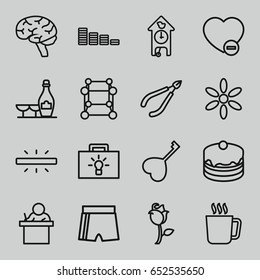 icons such as mug, sun, champagne and wine glasses, equalizer, cake, brain, minus favorite, heart key, rose