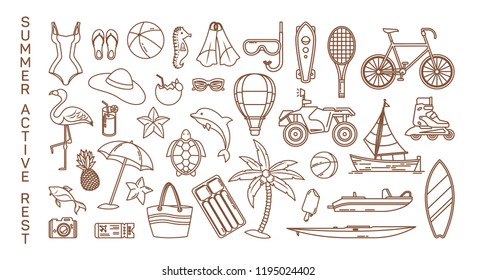 Icons for summer rest or active recreation items