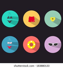 icons, summer, sea, bathing accessories, vector illustration