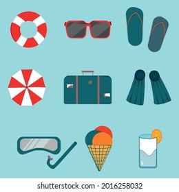 iconos de los atributos de vacaciones de verano