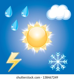 icons of sun, cloud, rain and snowflake. vector set. eps10