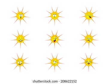 Icons with the sun and different emotions.