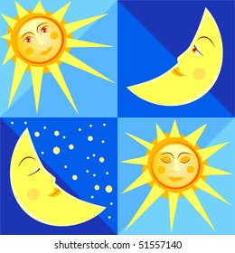 Icons of the sun and moon, vector
