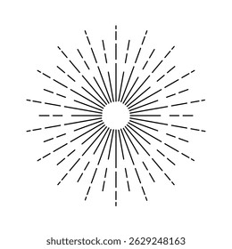 Icons with sun rays on a dark white background. A sunbeam with lines. Retro logo in the form of a circle with radial rays. The sun is shaped like a star. Vector Eps 10.