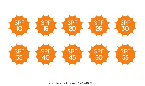 Icons for sunscreen products. Set of flat SPF sun protection icons isolated on white background. spf 30, 50, sun, UV protection, vector illustration