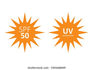 Icons for sunscreen products. Set of flat SPF sun protection icons isolated on white background. spf 30, 50, sun, UV protection, vector illustration