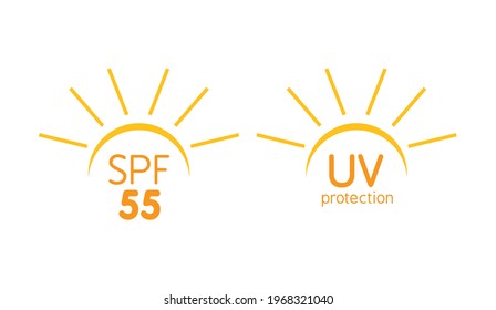 Icons for sunscreen products. Set of flat SPF sun protection icons isolated on white background. spf 30, 50, sun, UV protection, vector illustration