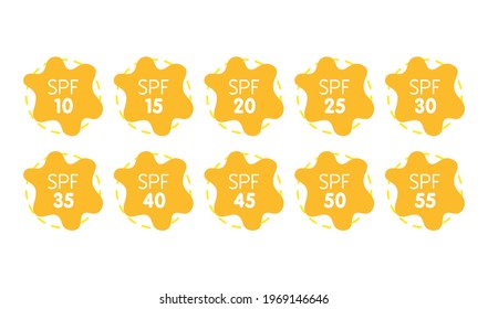 Icons for sunscreen products. Set of flat SPF sun protection icons isolated on white background. spf 30, 50, sun, UV protection, vector illustration