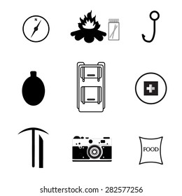 Icons of survival, hiking, camping