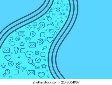 Icons symbolizing successful online communication colleagues achieving teamwork. Flowy symbols representing network connection partnership accomplishing newest project goals.