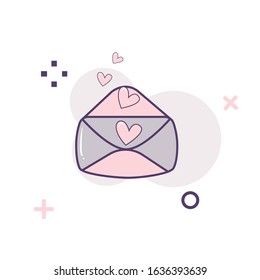 icons and symbols envelope  with hearts icons, for valentine day celebrations, thin line style, vector