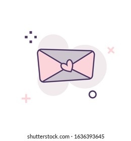 icons and symbols envelope  with hearts icons, for valentine day celebrations, thin line style, vector