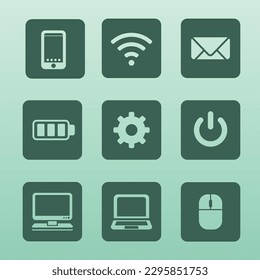 Icons and symbols for technology related content.