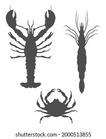 Icons with symmetrical lobster, crab and shrimp