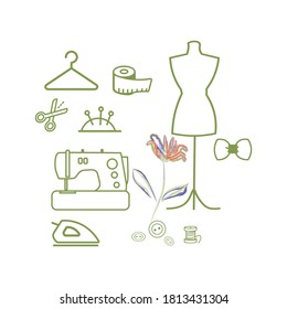 icons. tailor's handwork in creating clothes.vector illustration.