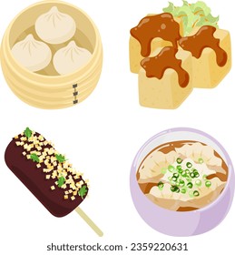 The icons of tasty and unique Taiwanese cuisine such as xiao long bao and stinky tofu and dumplings and soup dumplings