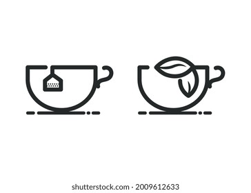 Icons of tea cups with leaves