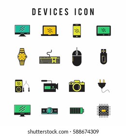 Icons for technology, electronic devices.