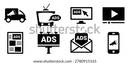 icons for theme advertising media communication vector