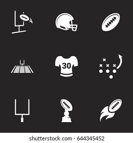 Icons for theme American football , vector, icon, set. Black background