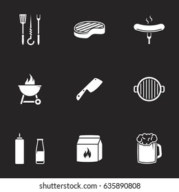 Icons for theme barbecue. Black backgroun