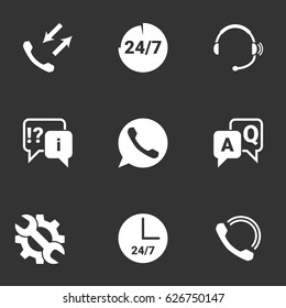 Icons for theme call center,support service. Black background
