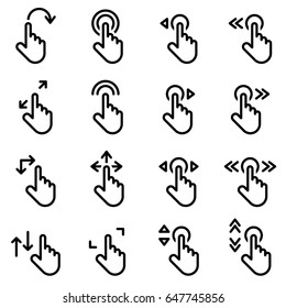 Icons for theme Click, click, hand, gestures, vector, icon, set. White background