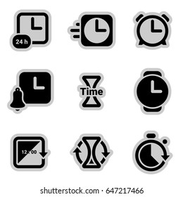 Icons for theme Clock, time, timer, alarm clock , vector, icon, set. White background