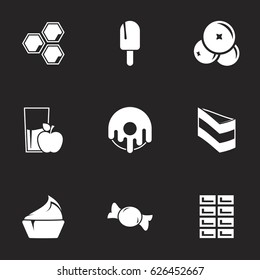 Icons for theme Confectionery and sweets. Black background