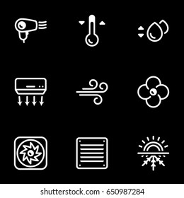 Icons for theme Cooling, air conditioning , vector, icon, set. Black background
