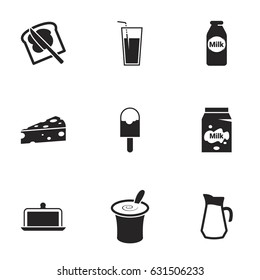 Icons for theme Dairy products. White background