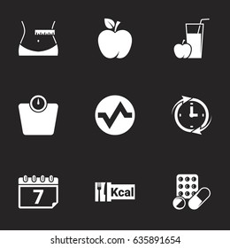 Icons for theme Diet. Black background