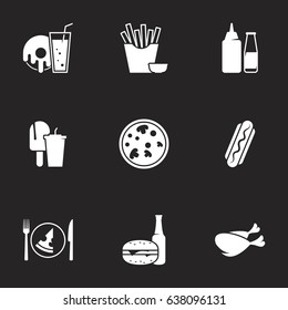 Icons for theme fast food. Black background