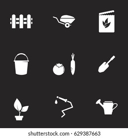 Icons for theme Gardening. Black background