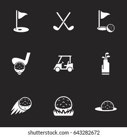 Icons for theme golf, vector, icon, set. Black background