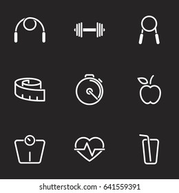 Icons for theme Health and Fitness vector icon theme set. Black background
