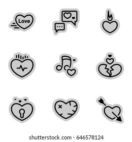 Icons for theme Heart, love, relationship, vector, icon, set. White background