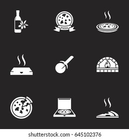 Icons for theme pizza , vector, icon, set. Black background