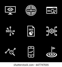 Icons for theme SEO optimization and promotion, vector, icon, set. Black background