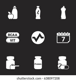 Icons for theme sport supplements.. Black background