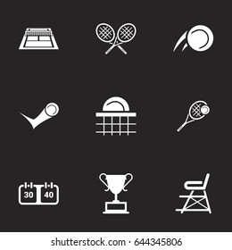 Icons for theme tennis, vector, icon, set. Black background