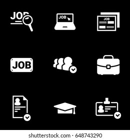 Icons for theme Work, search, job interview, employee, vector, icon, set. Black background