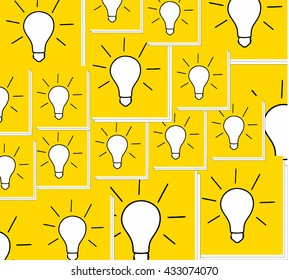 Icons thought and creative idea came to mind, vector icon background image as an idea man, light bulb, bright bulb in the form of ideas, lights background, cartoon light bulb